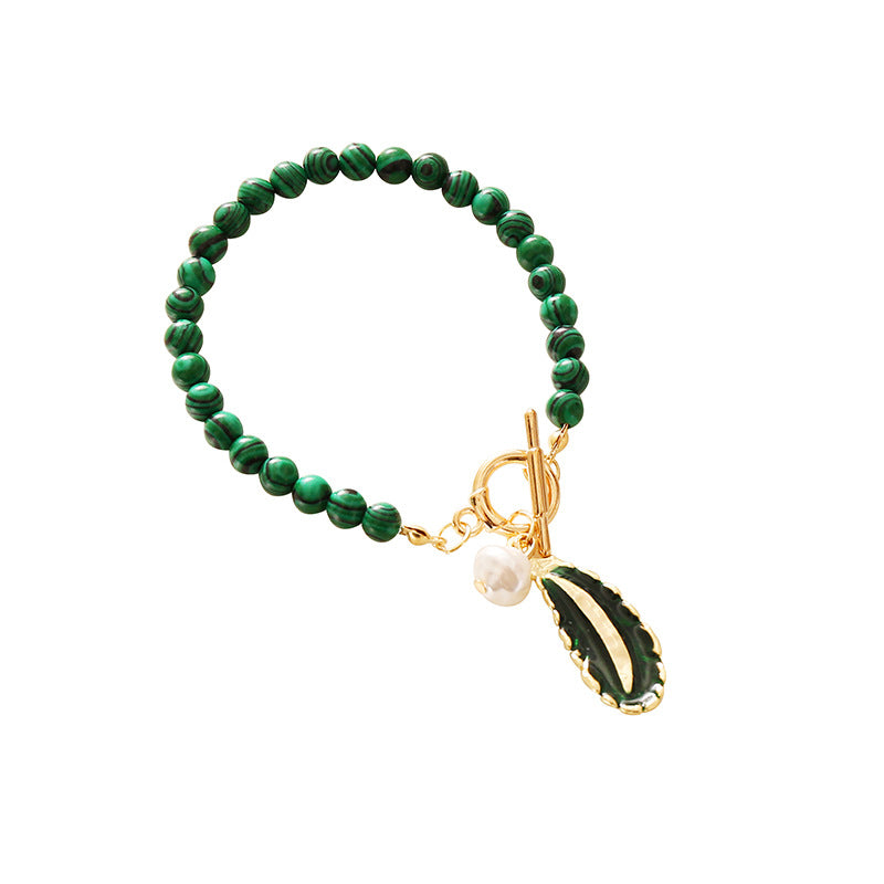 Wholesale Malachite Leaf Pearl Oil Drop Vintage Necklace